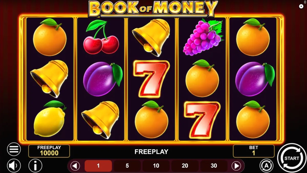 Ang Book of Money slot ay nagtatampok ng mga klasikong prutas at mahiwagang libro sa isang 5x3 grid.