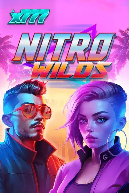 Isang neon-drenched na racing scene mula sa Nitro Wilds slot na nagpapakita ng retro-futuristic na disenyo.